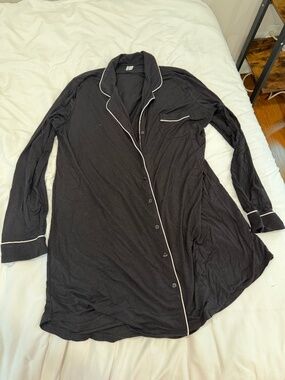 Papinelle Nordstrom Women's Kate Modal Soft Nightshirt XL Black with white pipin